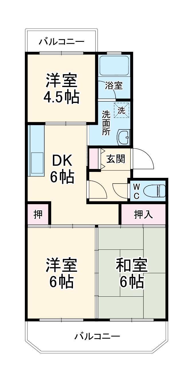 市川クローバーハイツ福田(3DK/2階)の間取り写真