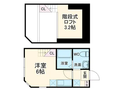 ハーミットクラブハウス杉田ヒルズ(1K/2階)の間取り写真