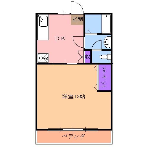 フォレストサイド越戸(1DK/2階)の間取り写真