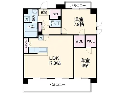 名古屋市名城線 瑞穂運動場東駅 徒歩8分 3階建 築10年(2LDK/2階)の間取り写真