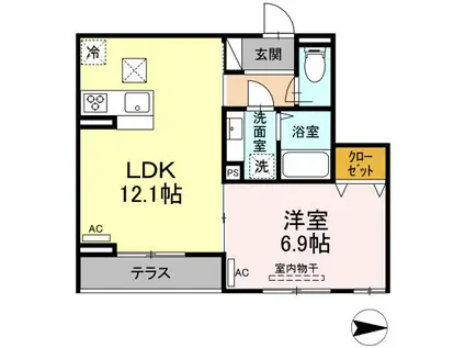 アヴァンス西亀有(1LDK/3階)の間取り写真