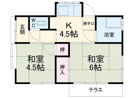 秩父鉄道本線 石原駅(埼玉) 徒歩7分 1階建 築68年(2K)の間取り写真