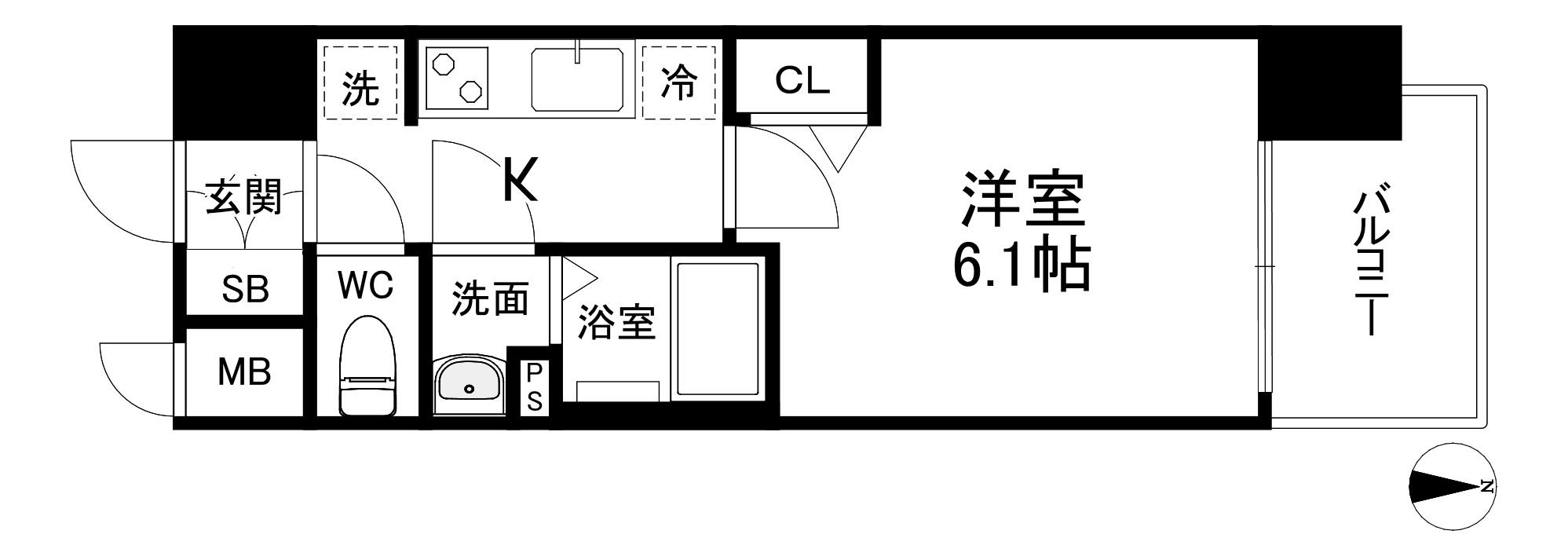 プレサンス大阪同心メゾヴィータ(1K/6階)の間取り写真