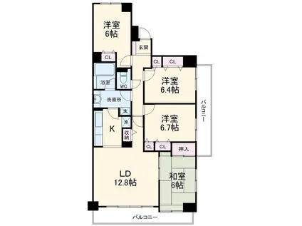 ダイアパレスリバーコート熊谷(4LDK/8階)の間取り写真