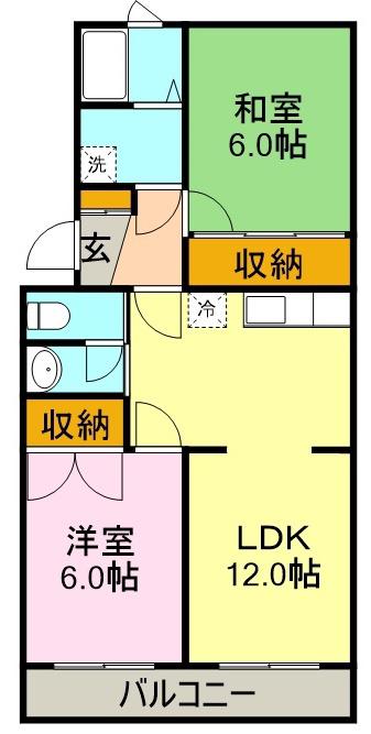 ヴィラ弥生(2LDK/3階)の間取り写真