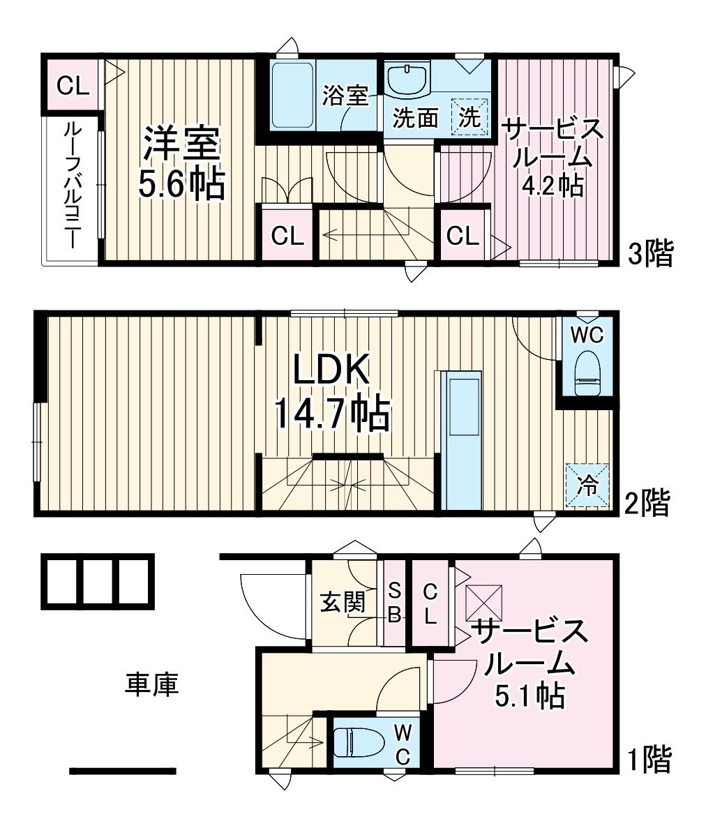 東急東横線 元住吉駅 徒歩9分 3階建 築4年(3LDK)の間取り写真