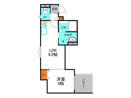 クリエオーレ常盤町(1LDK/2階)の間取り写真