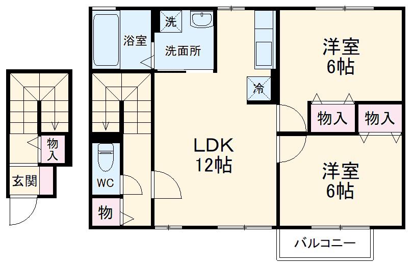 吉野ハイツⅢ(2LDK/2階)の間取り写真