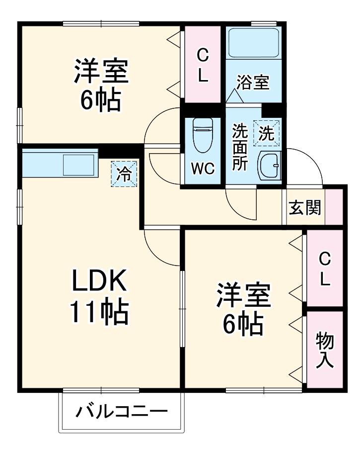 プリマヴェーラAB(2LDK/2階)の間取り写真