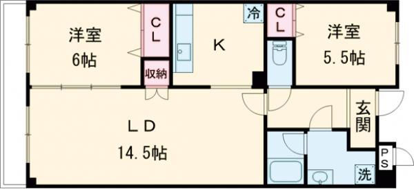 ルミエール元今泉(2LDK/2階)の間取り写真