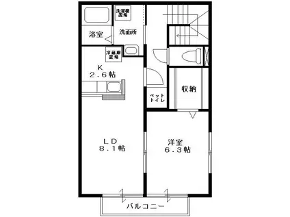メゾンドヴィバーチェB(1LDK/2階)の間取り写真