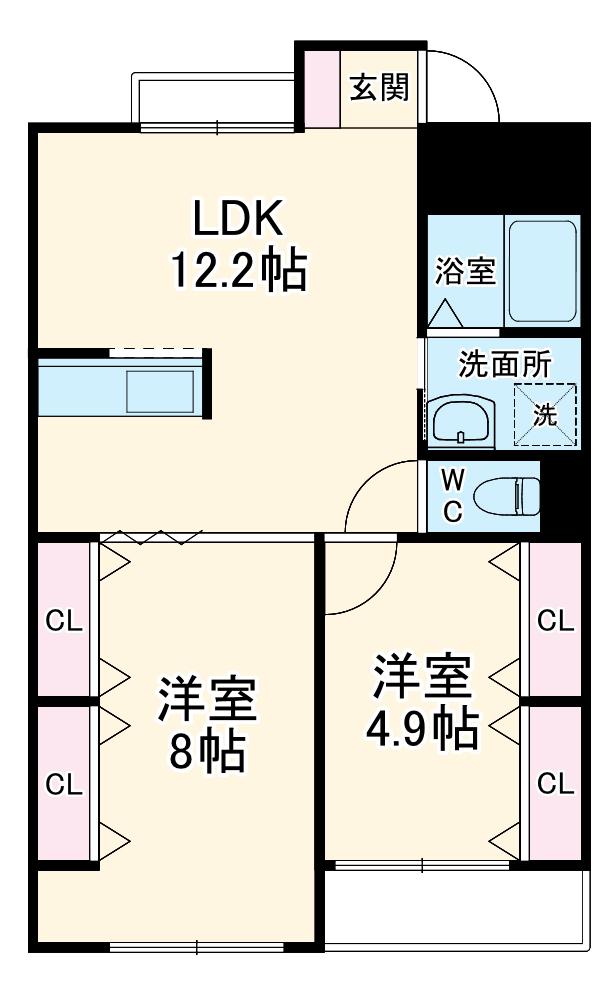 第一幸荘(2LDK/3階)の間取り写真