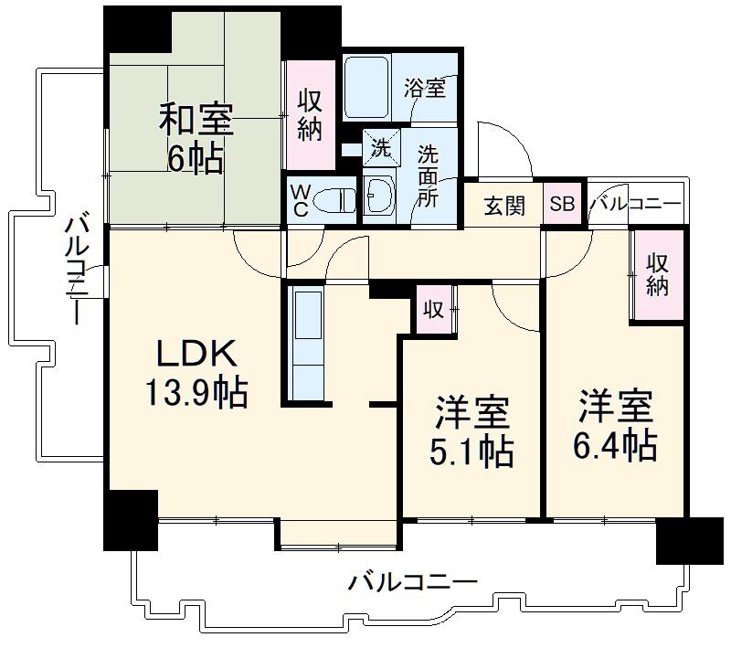 インシュランスビルディングⅨ船橋(3LDK/3階)の間取り写真