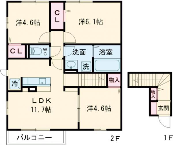 フェリーチェ Ⅱ(3LDK/1階)の間取り写真