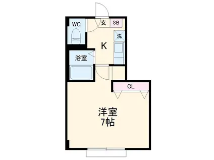 ぺパンシエソワⅡ(1K/2階)の間取り写真