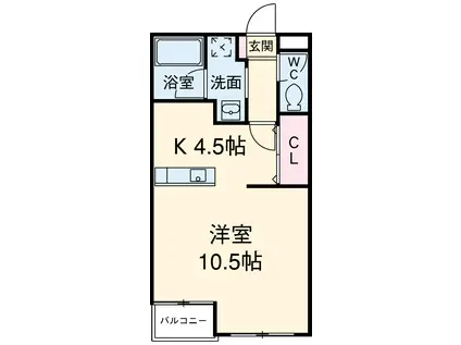 アンヴィラージュⅡ(1K/1階)の間取り写真