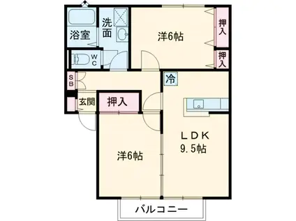 サンビレッジよし乃C(2LDK/1階)の間取り写真