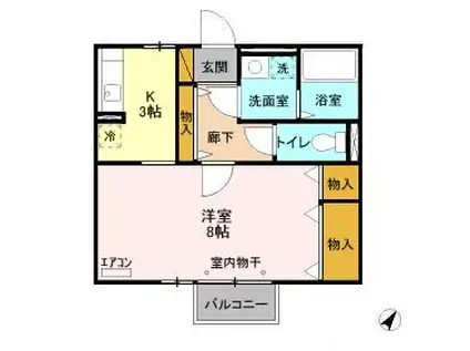 パルコートM A(1K/2階)の間取り写真