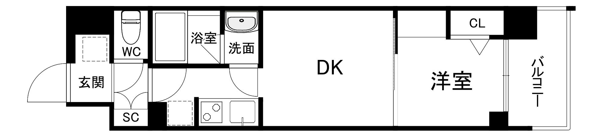 アーバネックス難波ウエスト(1DK/15階)の間取り写真