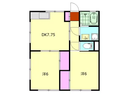 ハピネス芳(2DK/1階)の間取り写真