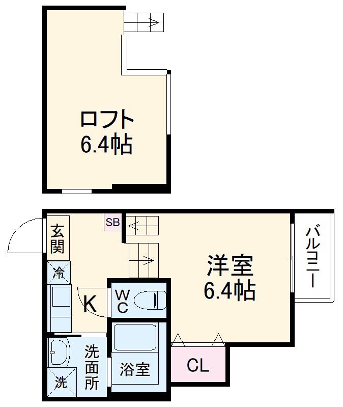 スクリーア箕輪(1K/2階)の間取り写真