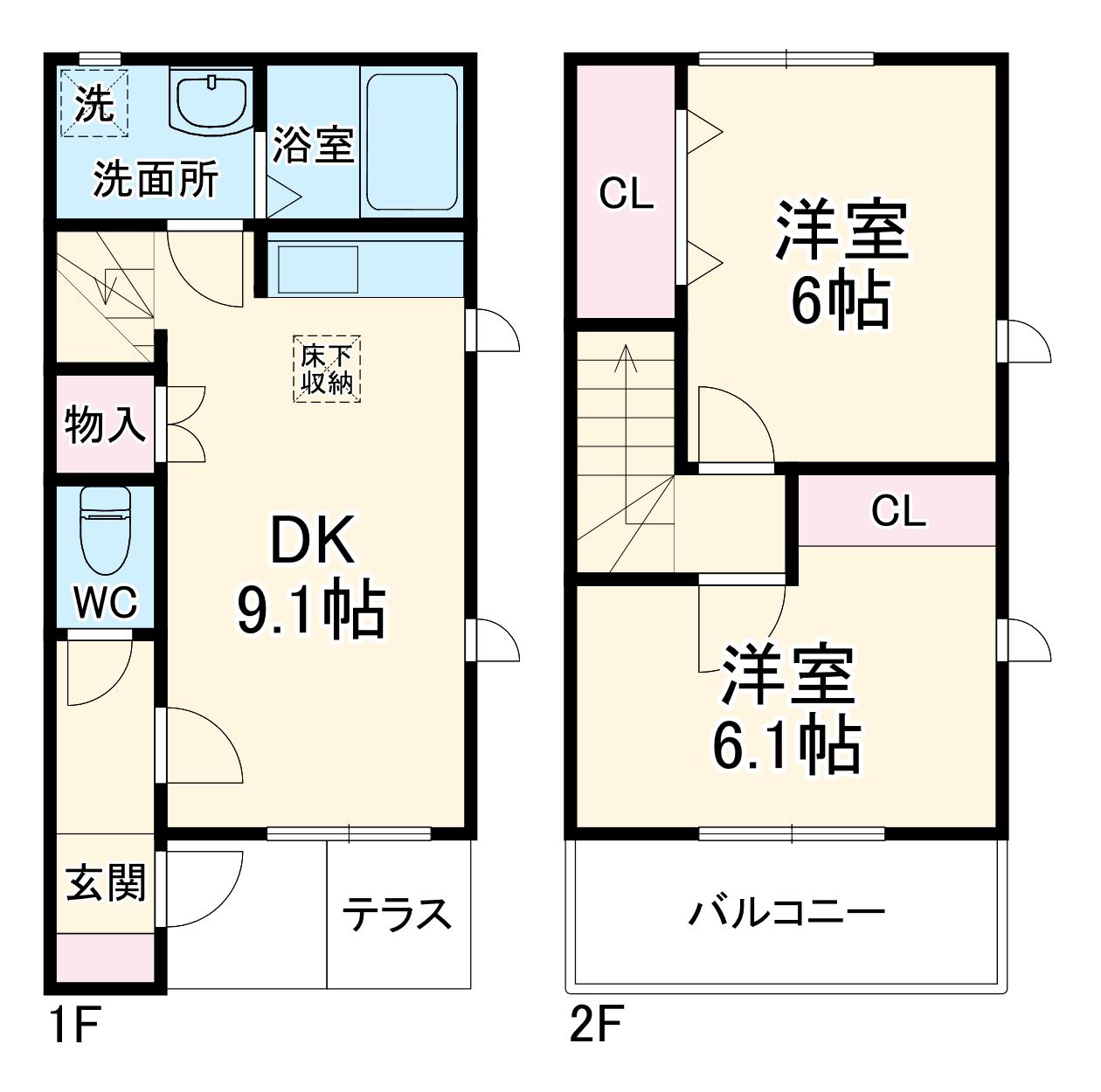 グラン・ソレイユ 東台(2DK)の間取り写真
