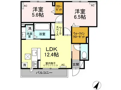 ウエストテラス大西(2LDK/1階)の間取り写真