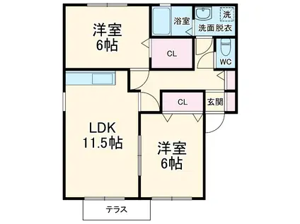 サンボナール(2LDK/1階)の間取り写真