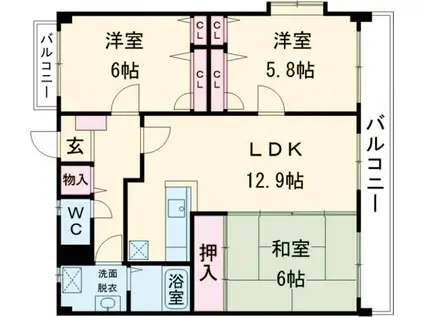 アレグリーアK&M(3LDK/2階)の間取り写真