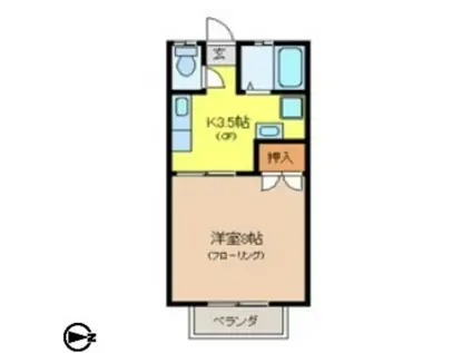 オカダハイツ(1K/2階)の間取り写真