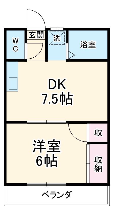 鈴木ハイツ(1DK/2階)の間取り写真