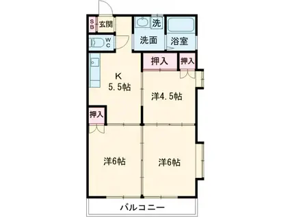 マリンハイツB棟(3DK/2階)の間取り写真