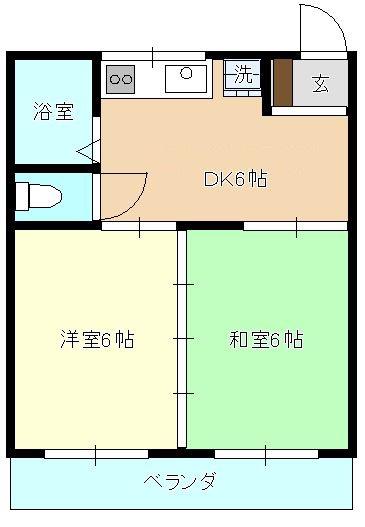御幸ヶ浜マンション(2DK/2階)の間取り写真