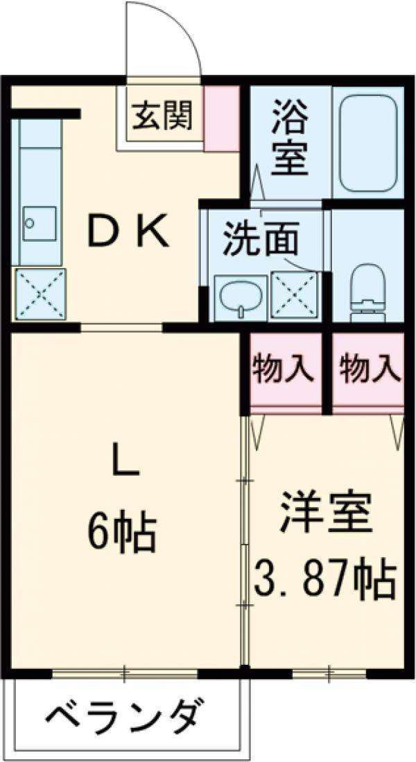 サンモールD(1LDK/2階)の間取り写真