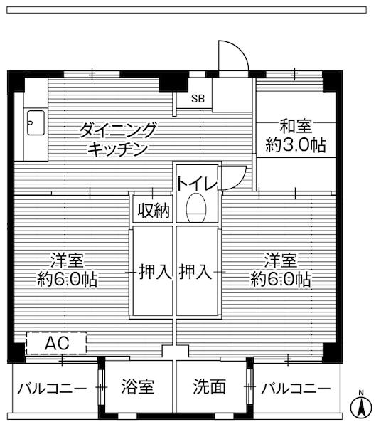 ビレッジハウス小比企(3DK/1階)の間取り写真