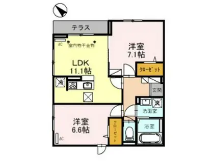 フォンテーヌA(2LDK/1階)の間取り写真