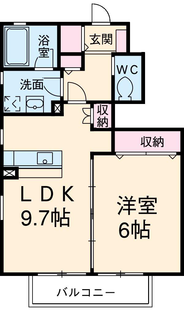 ヴァン・ベール J棟(1LDK/1階)の間取り写真