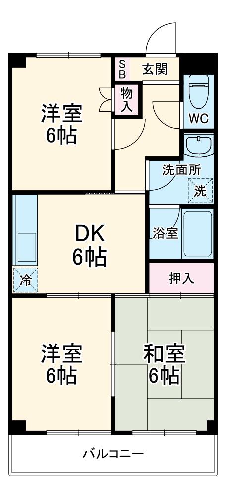 中田第二ハイツ(3DK/3階)の間取り写真