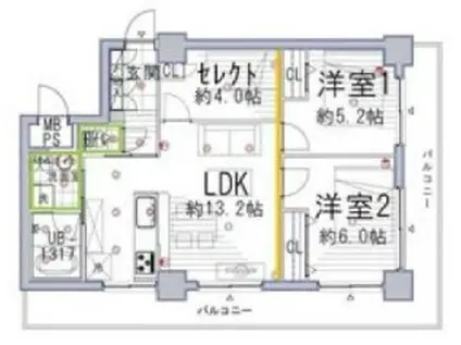レック亀戸グリーンマンション(2LDK/9階)の間取り写真