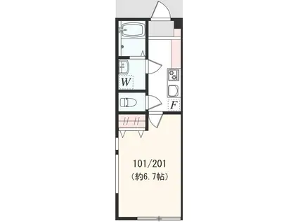アザーレ・パッシオ江田(1K/2階)の間取り写真