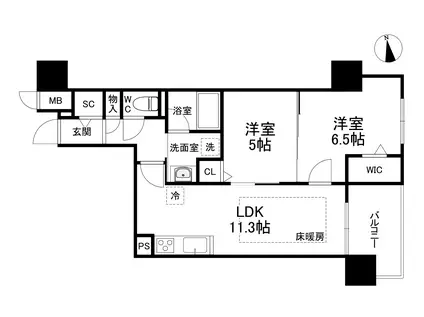 IBC RESIDENCE ウエスト(2LDK/11階)の間取り写真