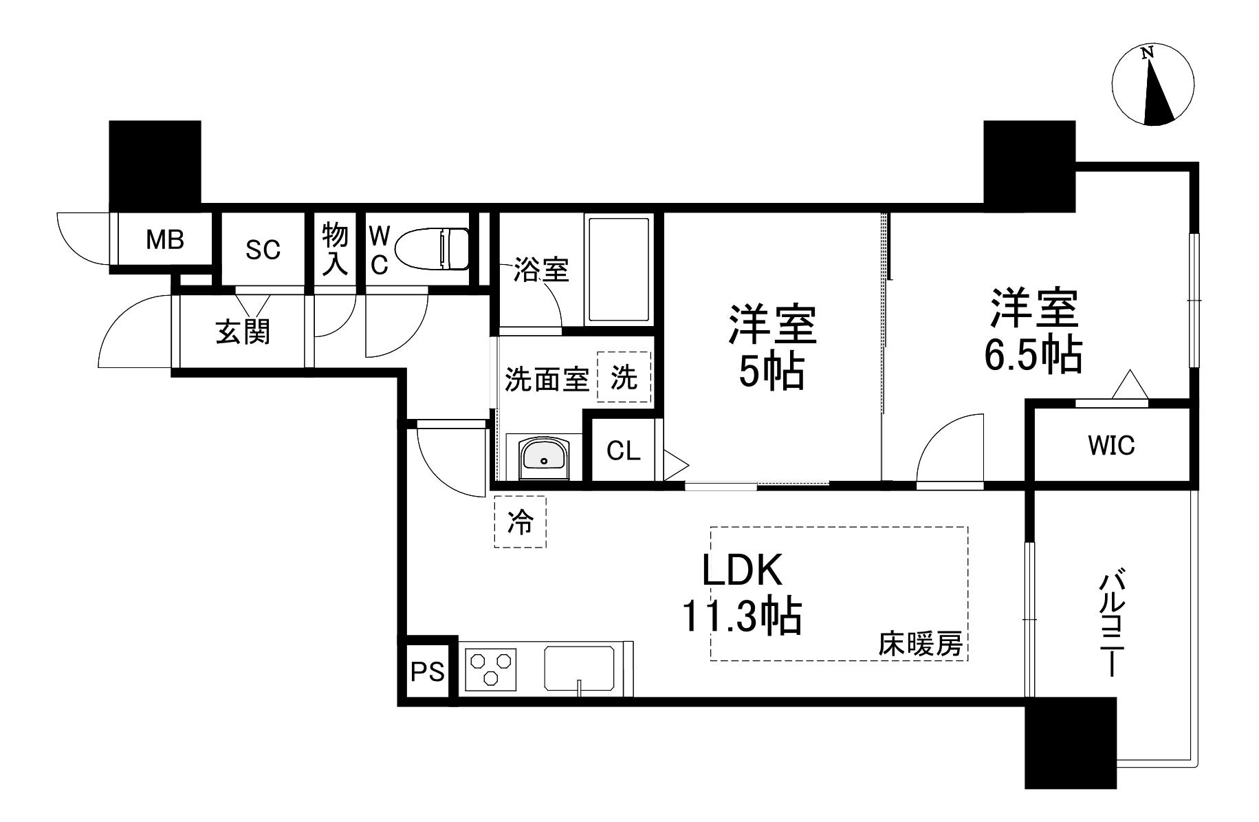 IBC RESIDENCE ウエスト(2LDK/14階)の間取り写真