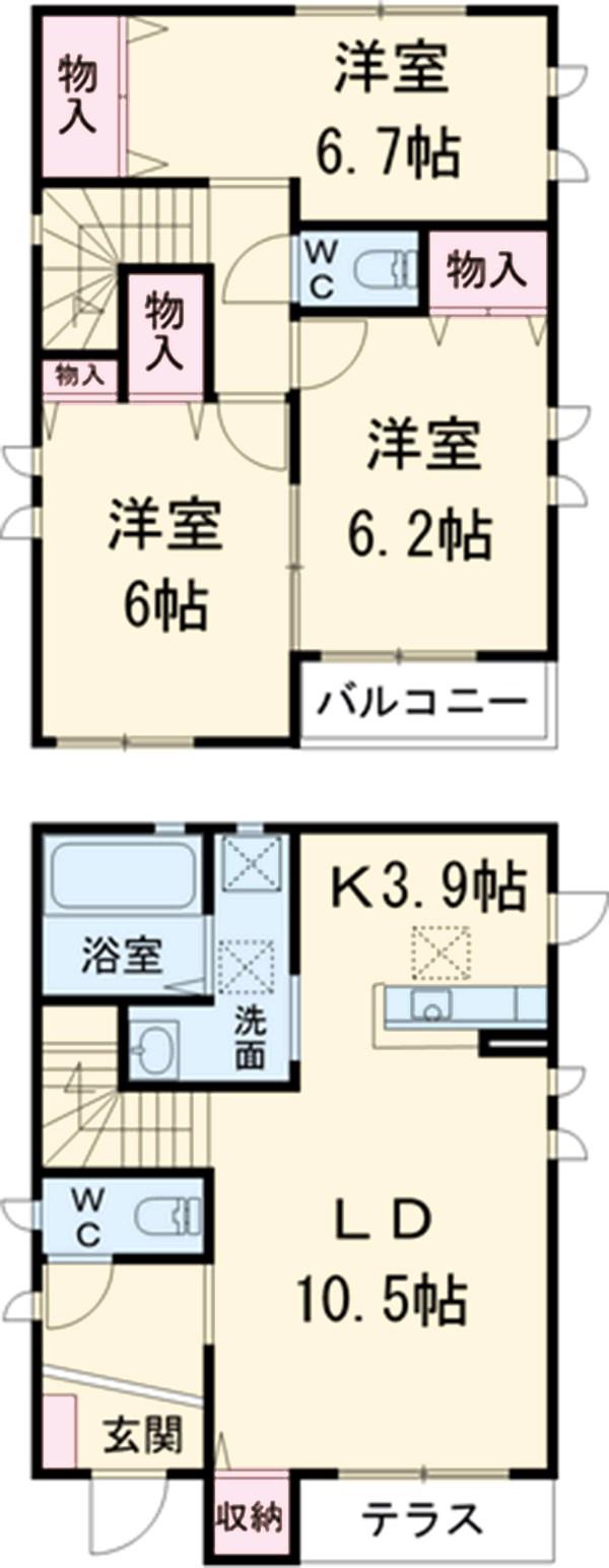 東北本線 宇都宮駅 バス乗車時間：8分 下栗団地バス停で下車 徒歩1分 2階建 築11年(3LDK)の間取り写真