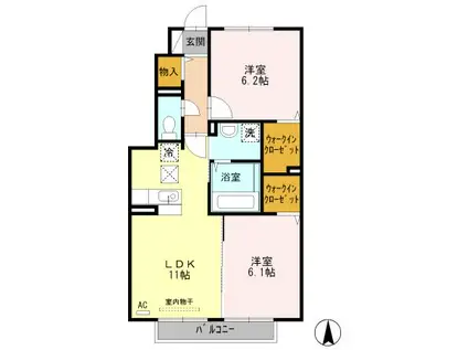 アルカディア(2LDK/1階)の間取り写真