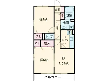 フィロス(2DK/2階)の間取り写真