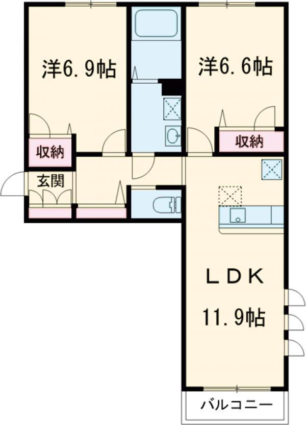 神楽コート上桂(2LDK/3階)の間取り写真