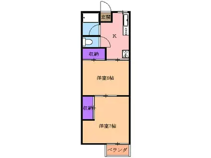 アタックスハイツ一里(2K/2階)の間取り写真