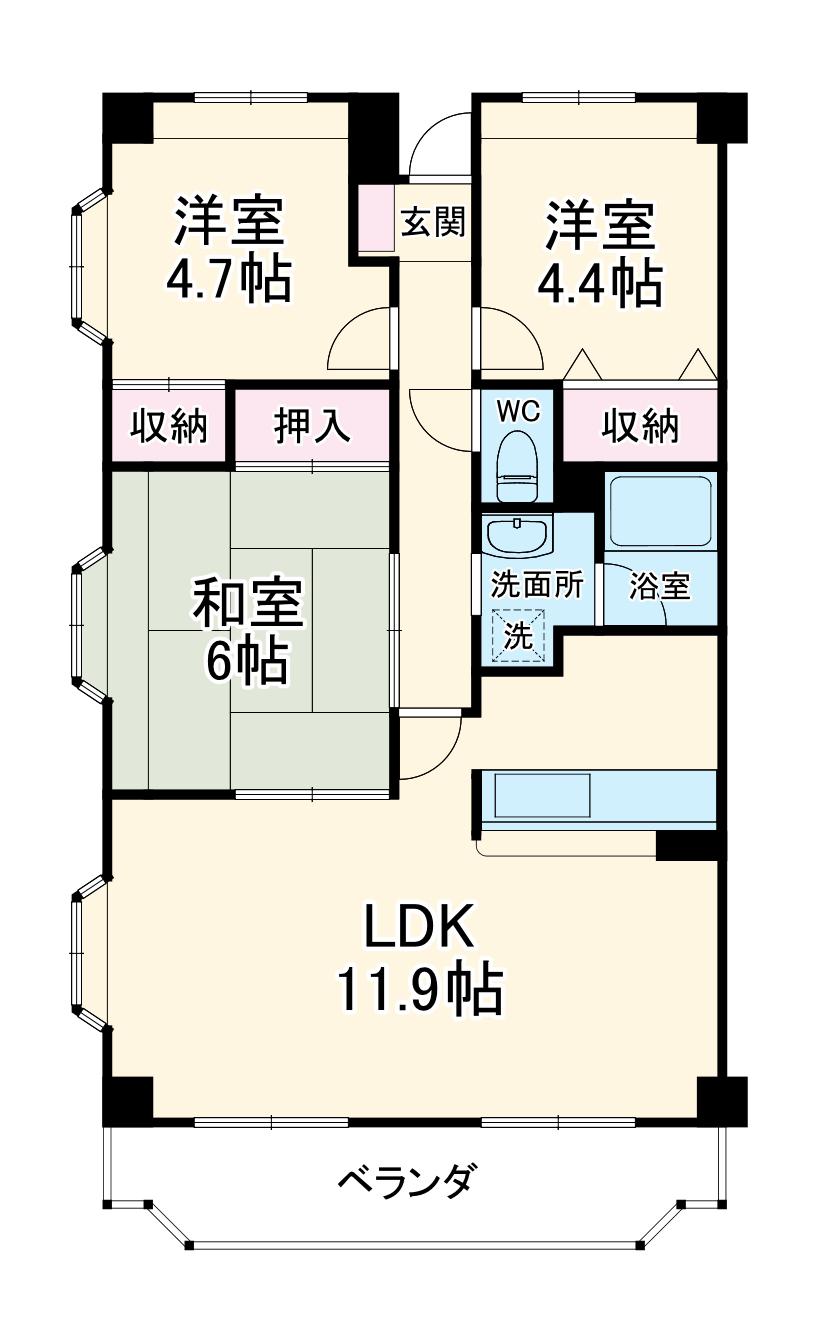 ファンタジーグリーンパレス(3LDK/4階)の間取り写真