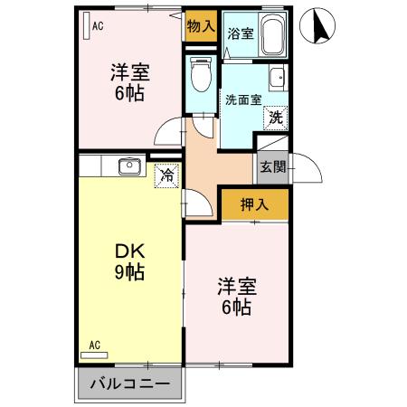 プティヴィラージュⅡ(2LDK/2階)の間取り写真
