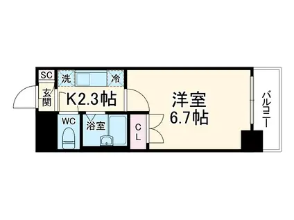 プライマル西船橋(1K/6階)の間取り写真